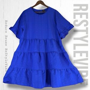 TORRID Women’s Size 00 10 M/L Dress Mini Length Ruffle Flutter Sleeve Royal Blue